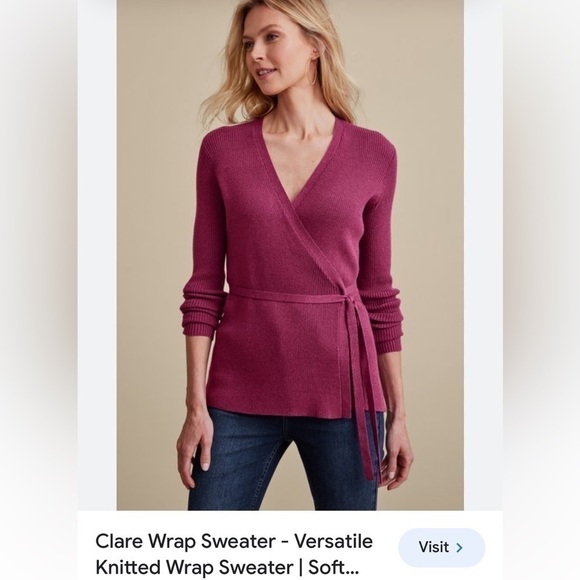 NWT. Soft Surroundings 1X Shimmer Clare Wrap Sweater in Dark Fuchsia Wool Blend. - Picture 1 of 8
